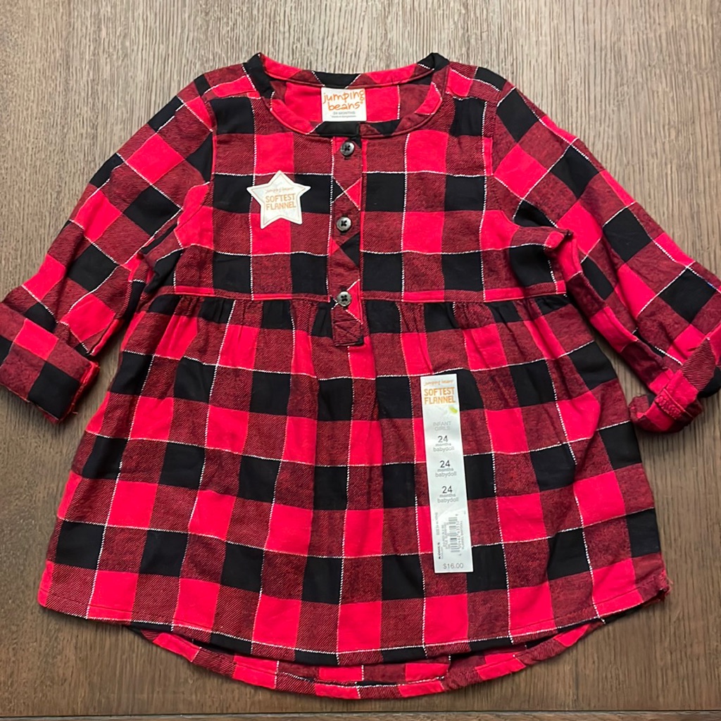 Nwt Jumping Beans Softest Flannel Buffalo Plaid Babydoll Shirt 24m
